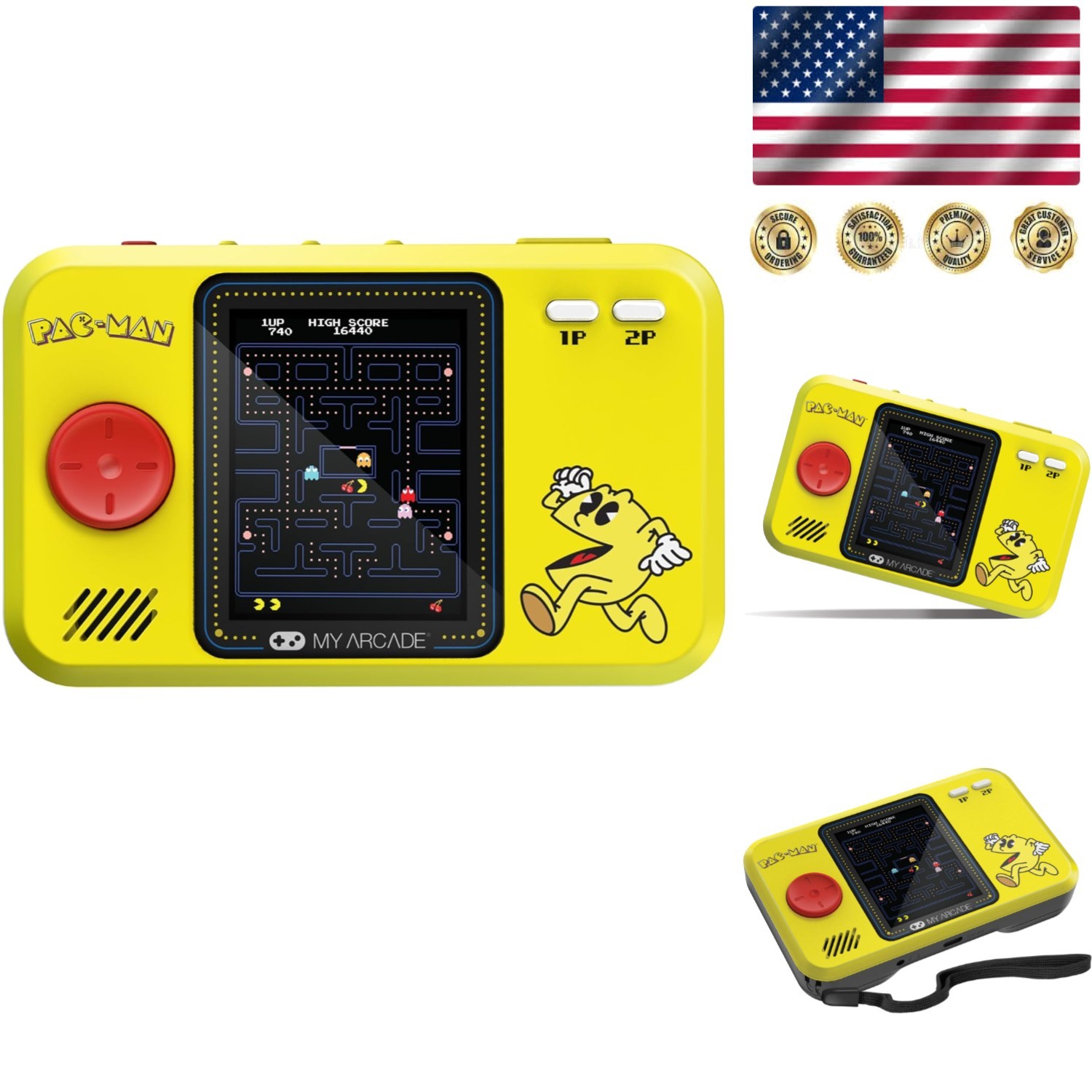 Authentic Pac-Man Mini Arcade: 2.75″ Display, Portable Gaming for All Ages