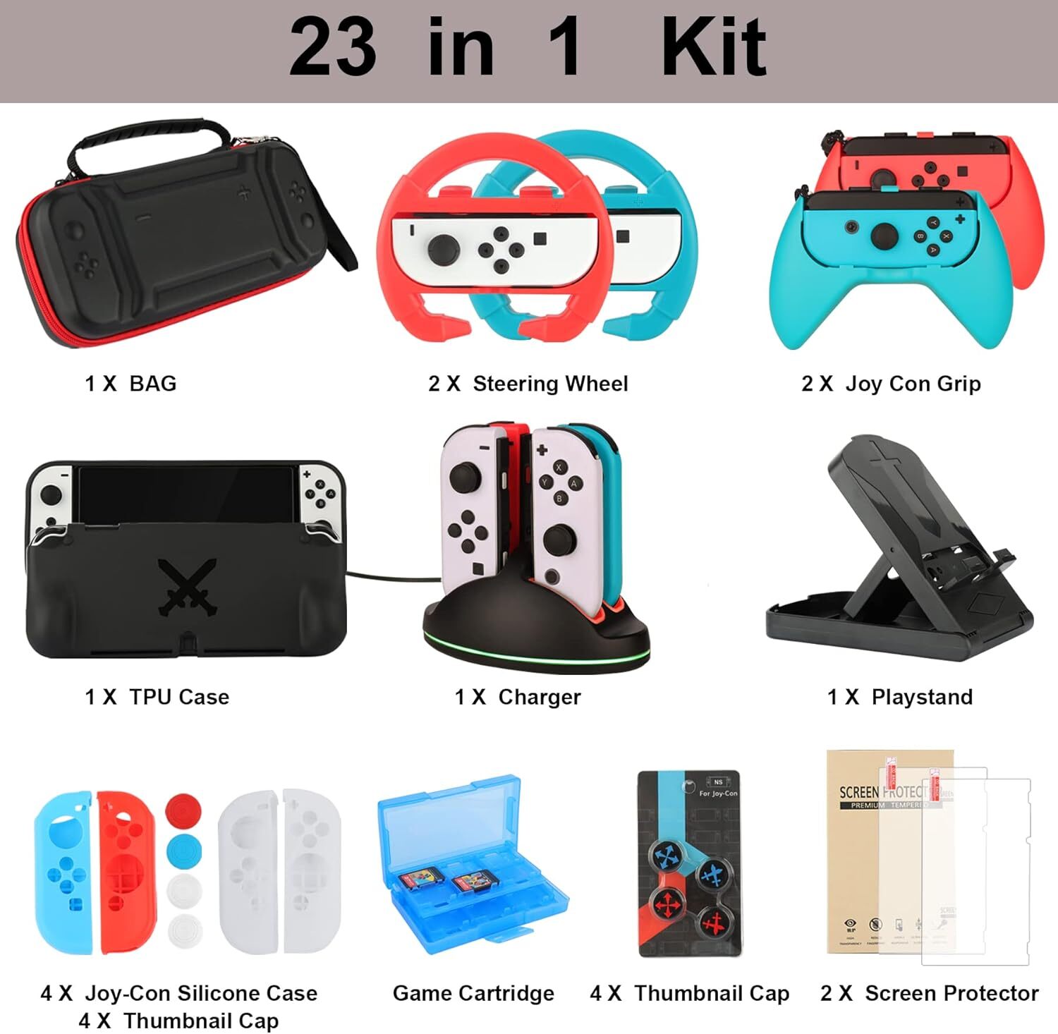 23 In 1 Nintendo Switch Oled Accessories Kit Complete Set With Case Charger W…