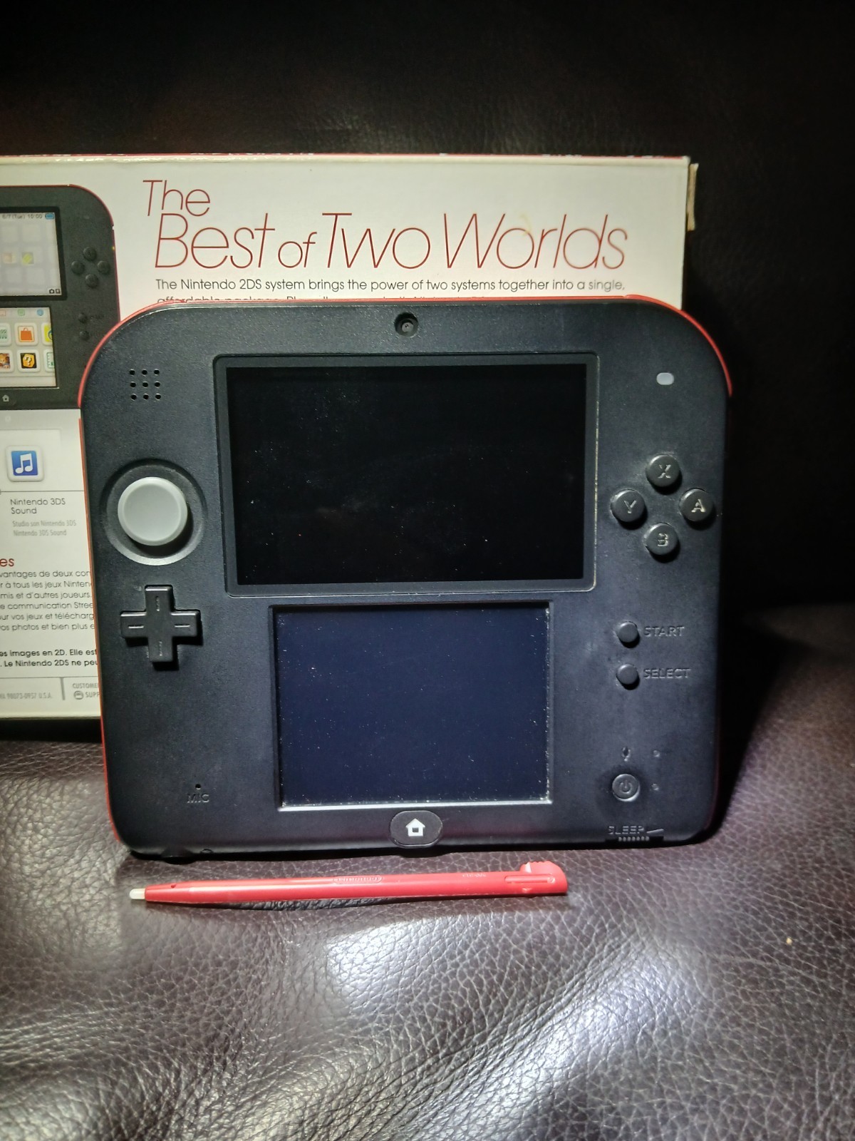 Nintendo 2DS Black/Red Console W/Stylus and Charger + 2 Games Tested Working