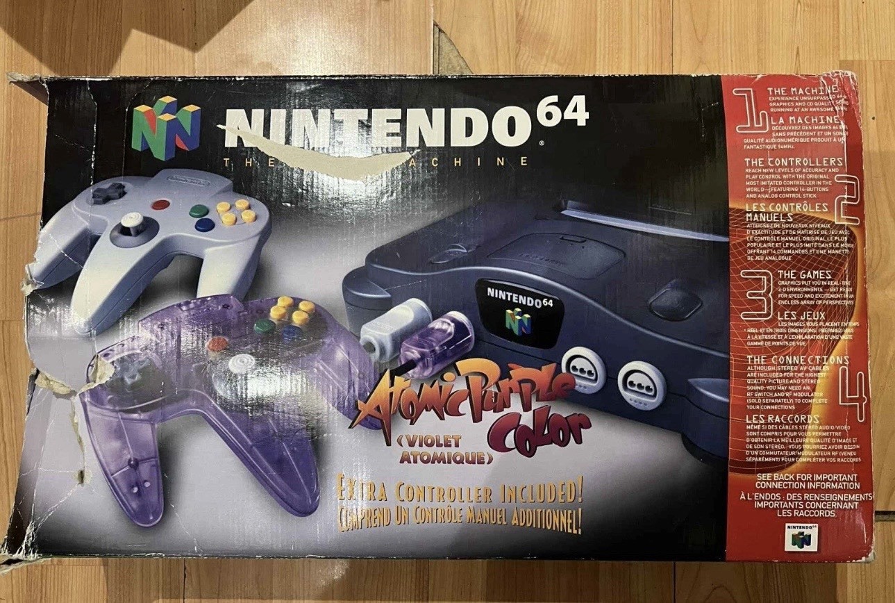 Atomic Purple Nintendo 64 N64 Console CIB (No Styrofoam) 2 OEM Controllers