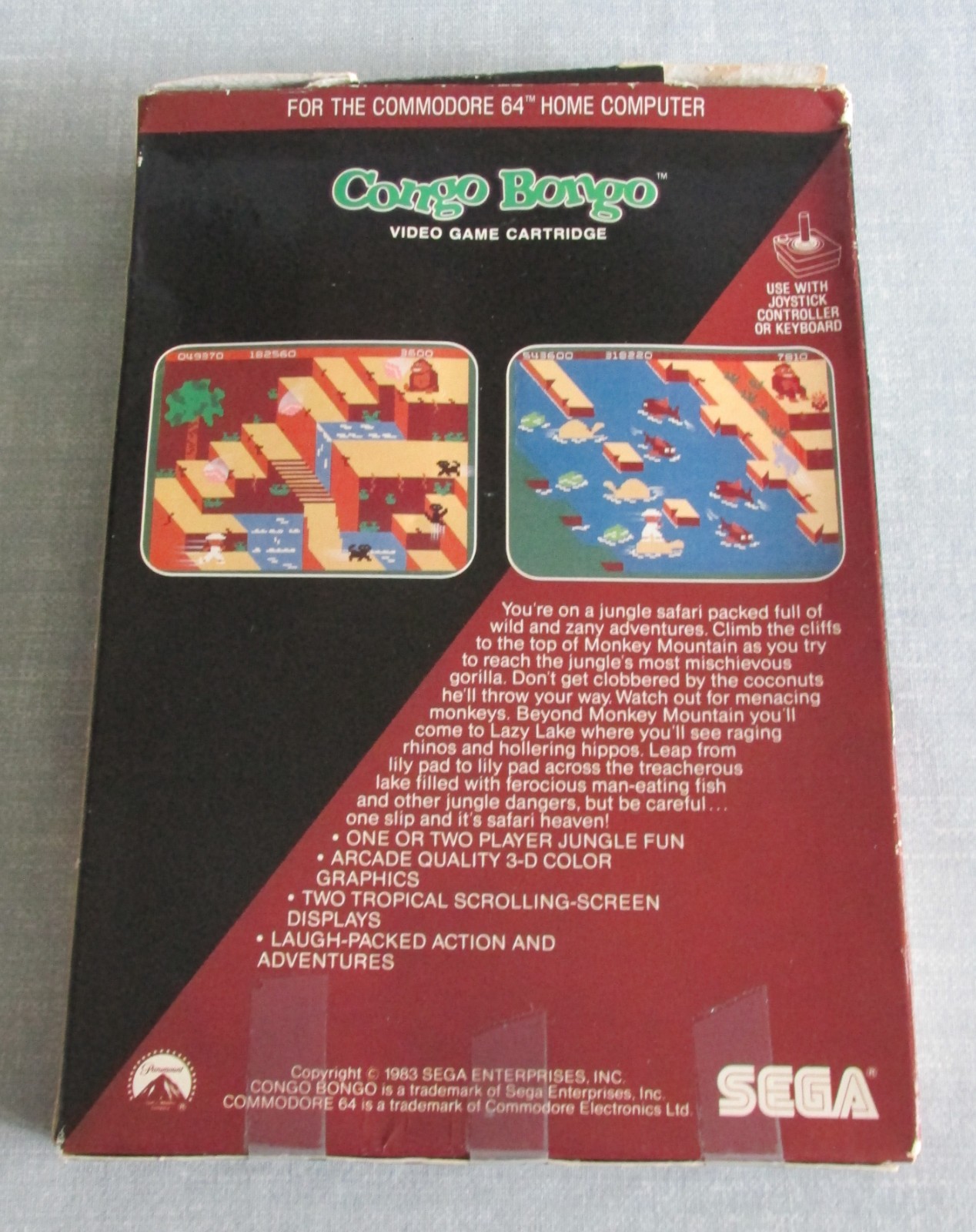 CONGO BONGO COMMODORE 64 VIDEO GAME CARTRIDGE & MANUAL WITH BOX COMPLETE TESTED