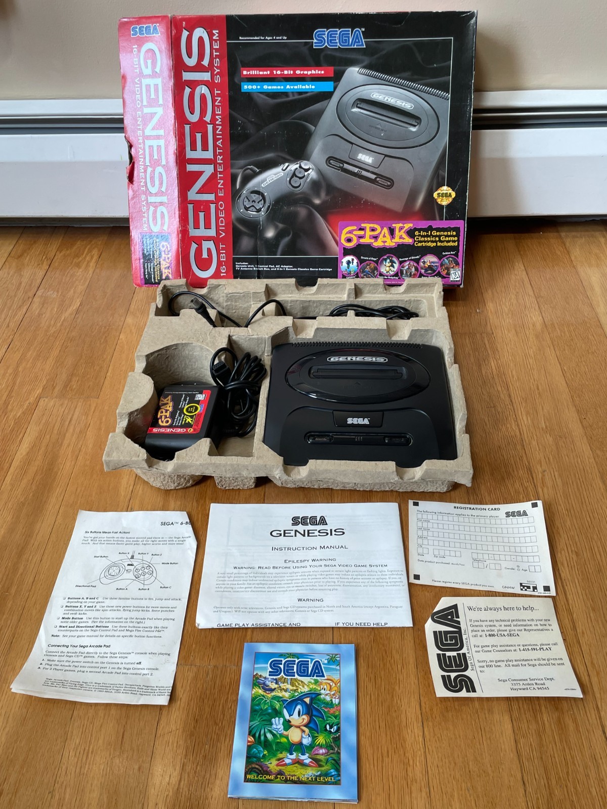 SEGA GENESIS MODEL 2 CONSOLE IN BOX WITH 6-PAK GAME & MANUALS UNTESTED READ