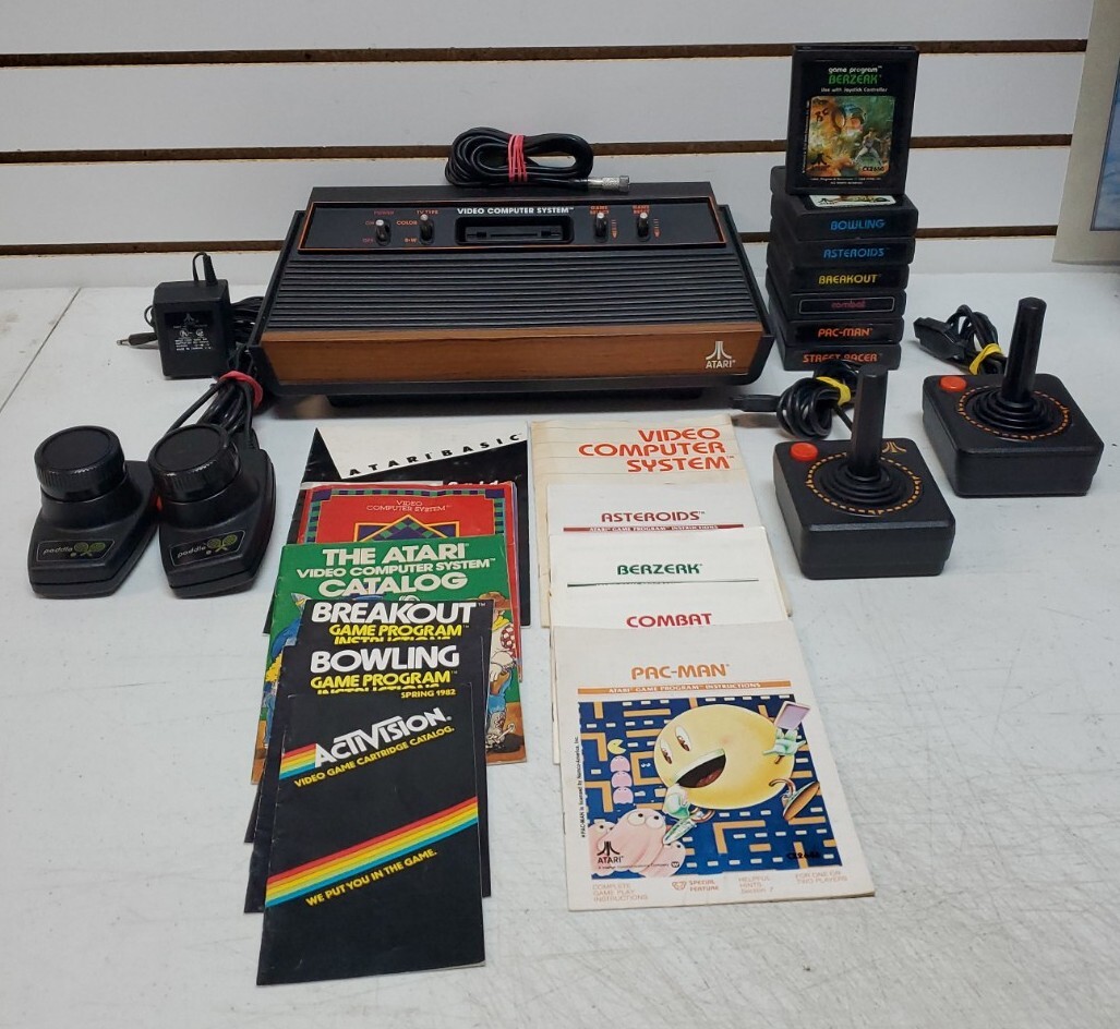 Atari 2600 Console w/ 7 games w/Hookups, OEM Controllers & – Lot #1 *Read*