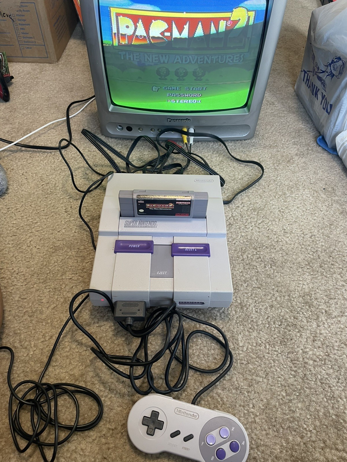 Super Nintendo SNES Console Bundle With Pacman 2