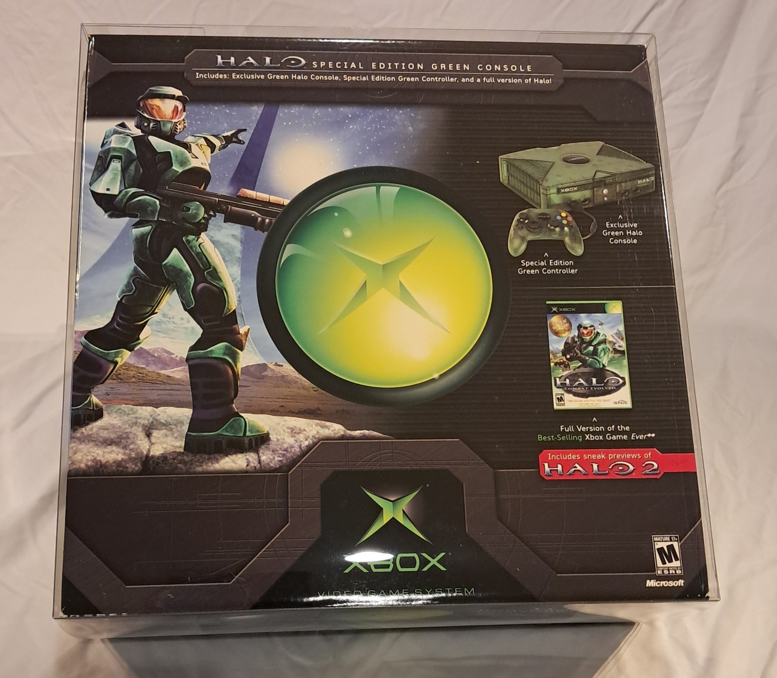 SEALED NEW IN BOX Halo Special Edition Green Original Xbox in Display Case