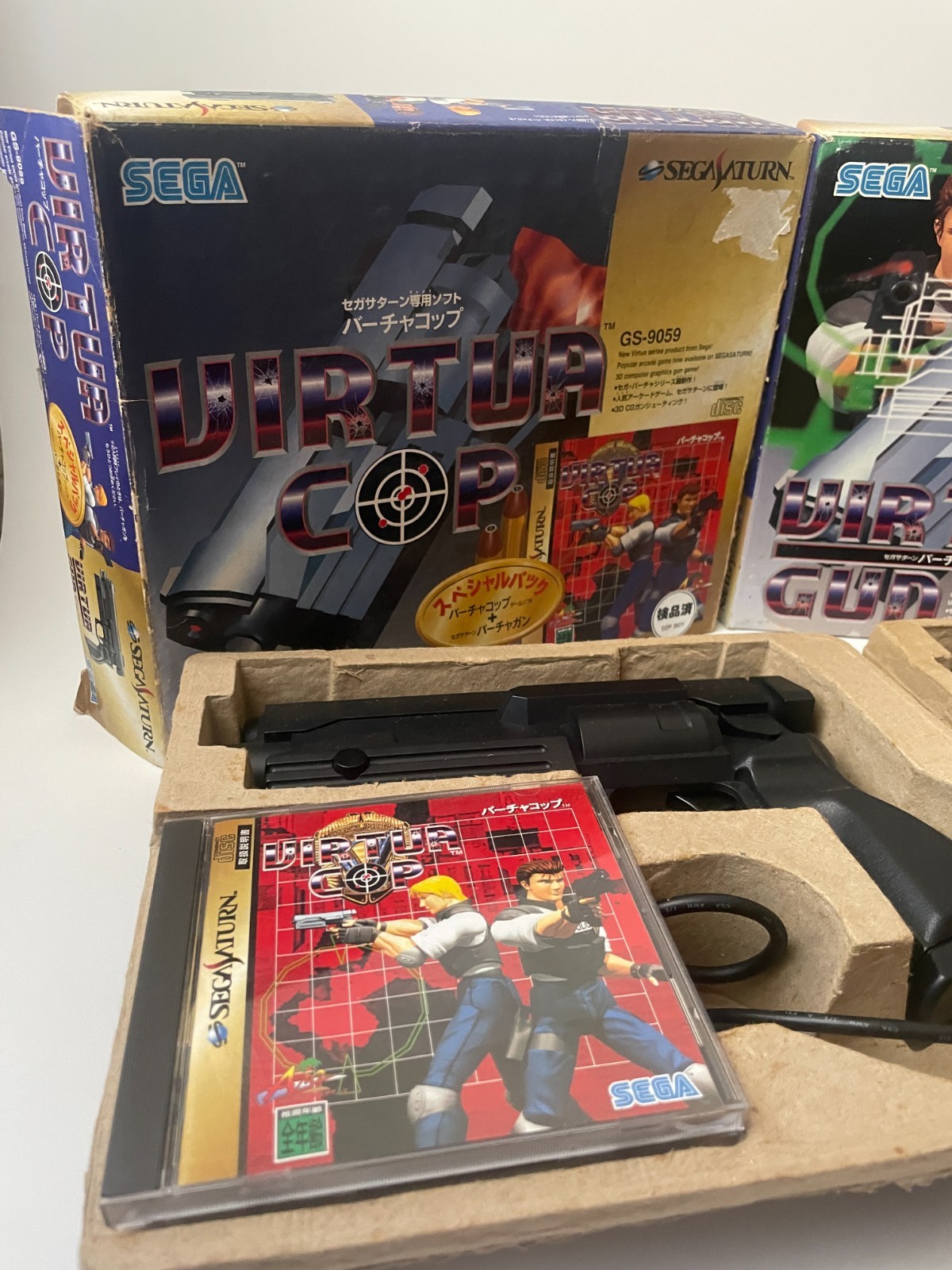 Sega Saturn Virtua Cop Gun Controller Set with Game Software Boxed Lot of 2 JP