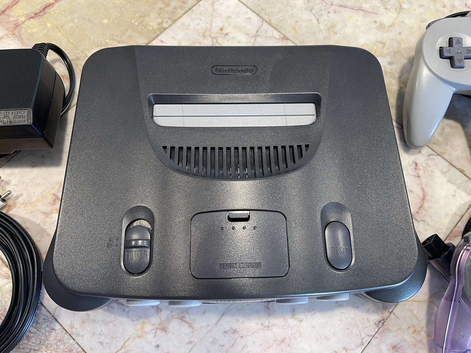 Nintendo N64 Charcoal Gray Console w/Gray & Atomic Purple Controllers – Cleaned