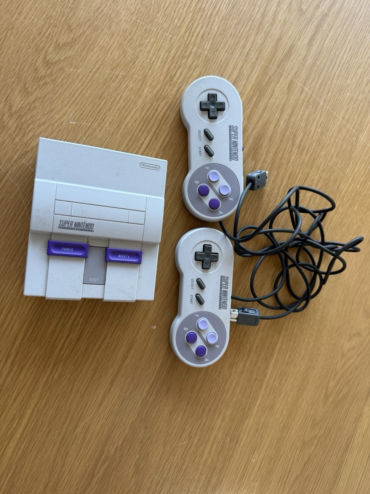 Nintendo Super Nintendo SNES Console Gray Purple Wired with 2 Controllers