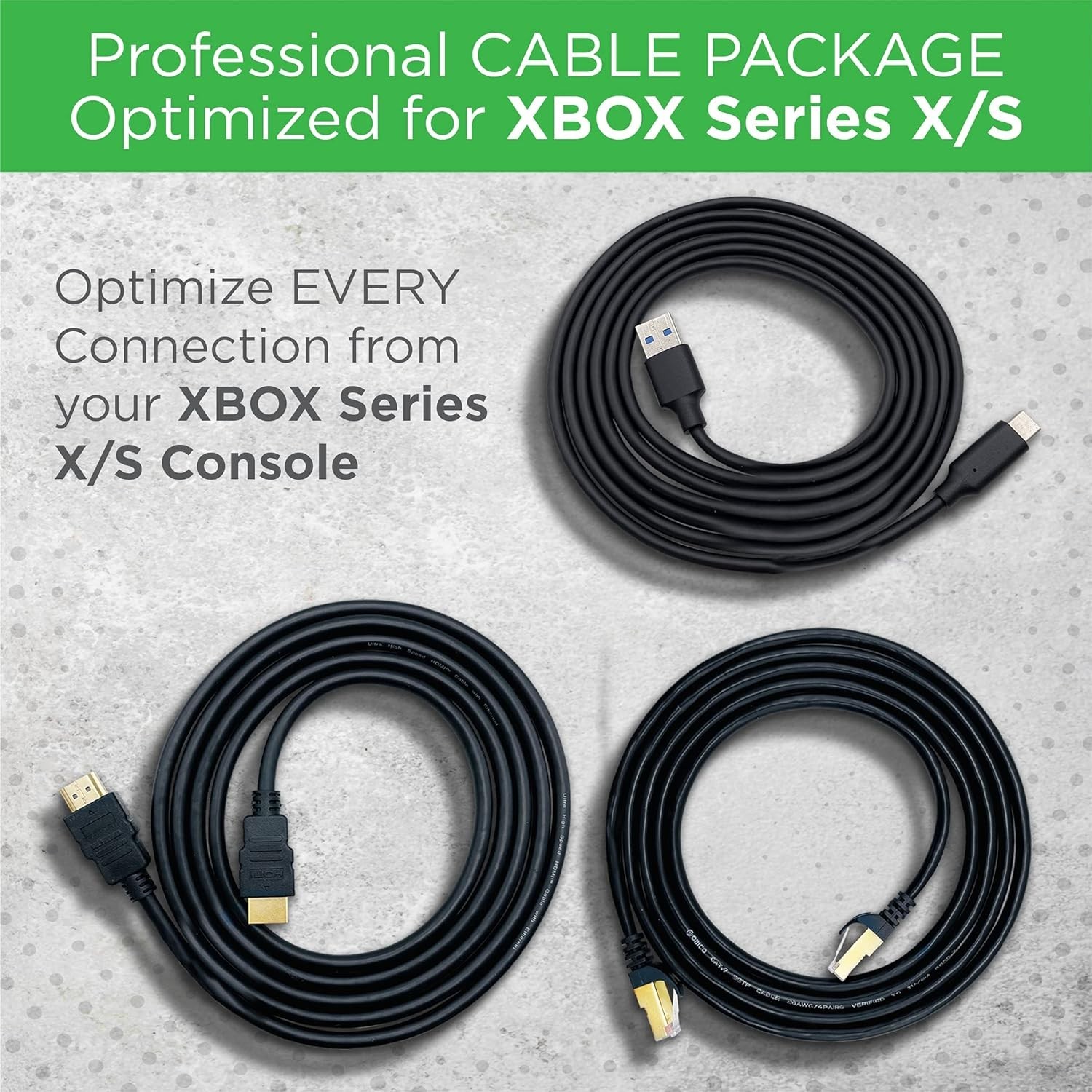 3-Piece Optimized Cable Set for Xbox Series X/S: 8K HDMI, CAT 7 Ethernet, USB-C