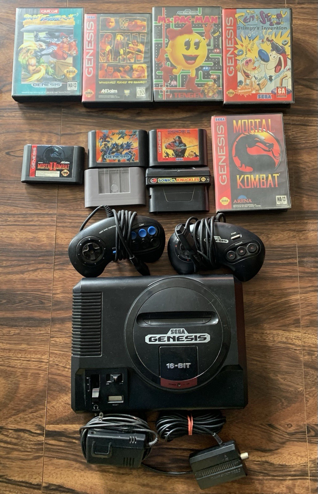 Sega Genesis Console w/ Controllers & 13 Game Lot TESTED! Shinobi 3 MK Sonic WWF