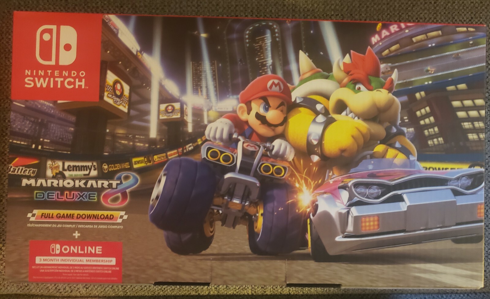 NINTENDO SWITCH 32GB CONSOLE SYSTEM NEON + MARIO KART 8 BUNDLE + 3 MONTHS ONLINE