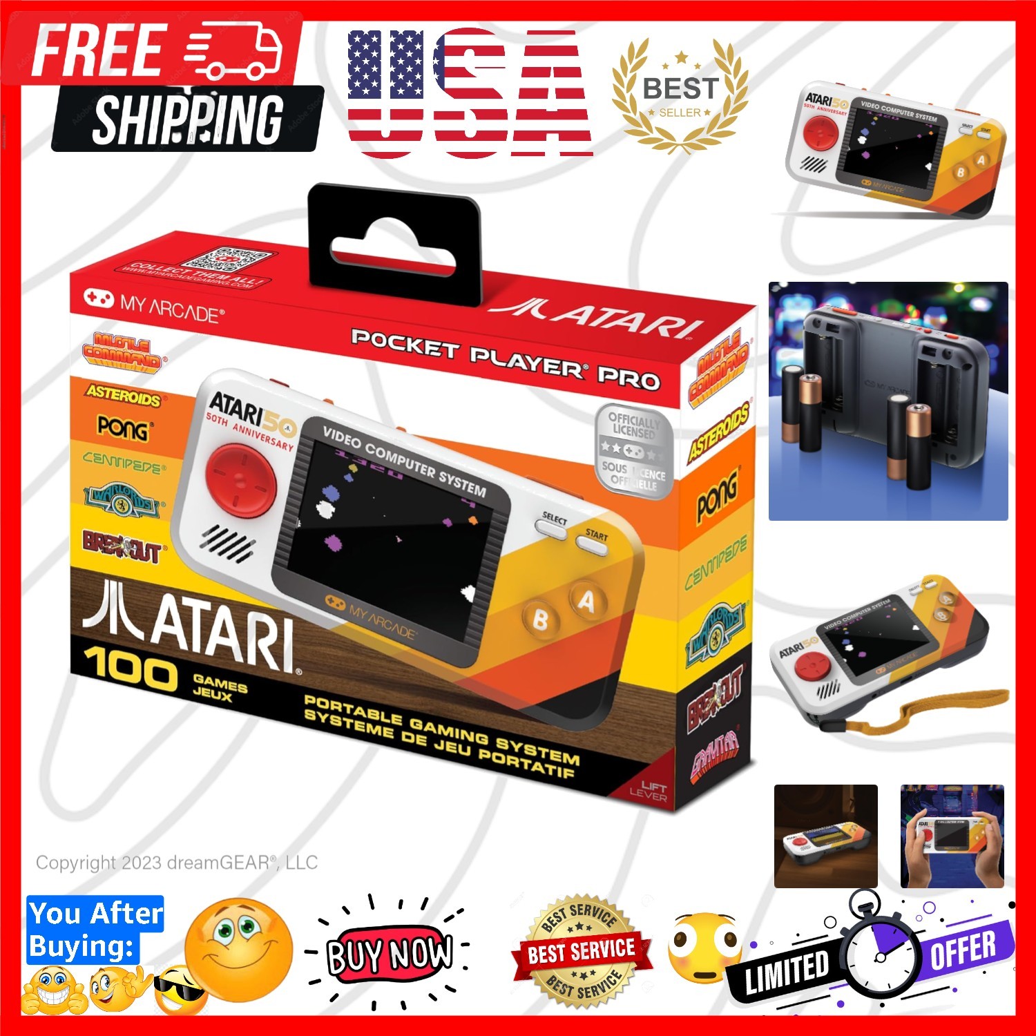 Atari Pocket Player Pro: Handheld Portable Video Game Console with 100 Games,…