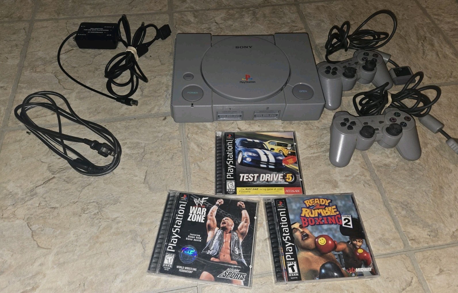 Sony PlayStation 1 PS1 SCPH-7501 Bundle – Console, 2 Controllers, Cables, games.