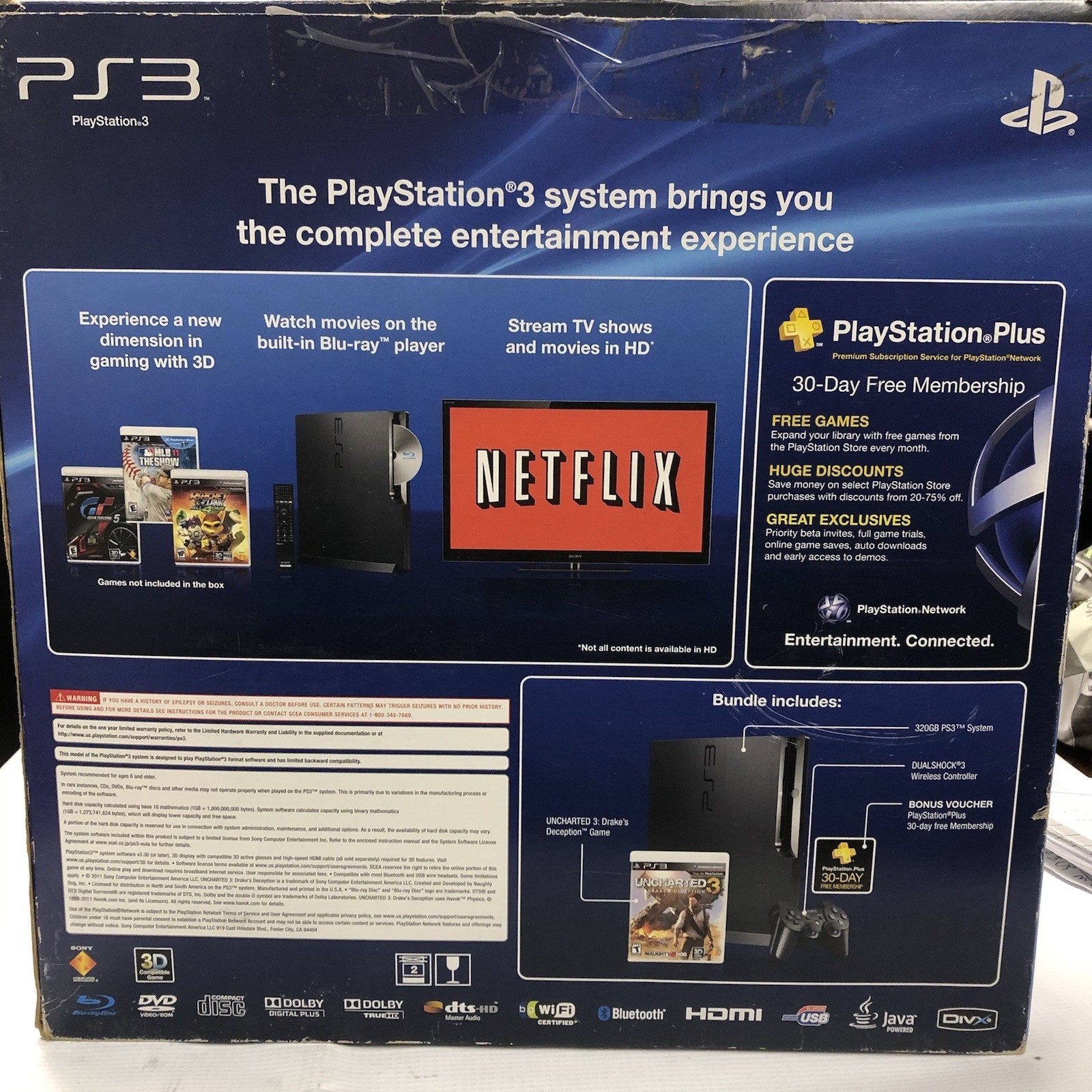 Complete Sony PS3 320GB Console CIB Uncharted 3 Edition 2 Controllers – No Game