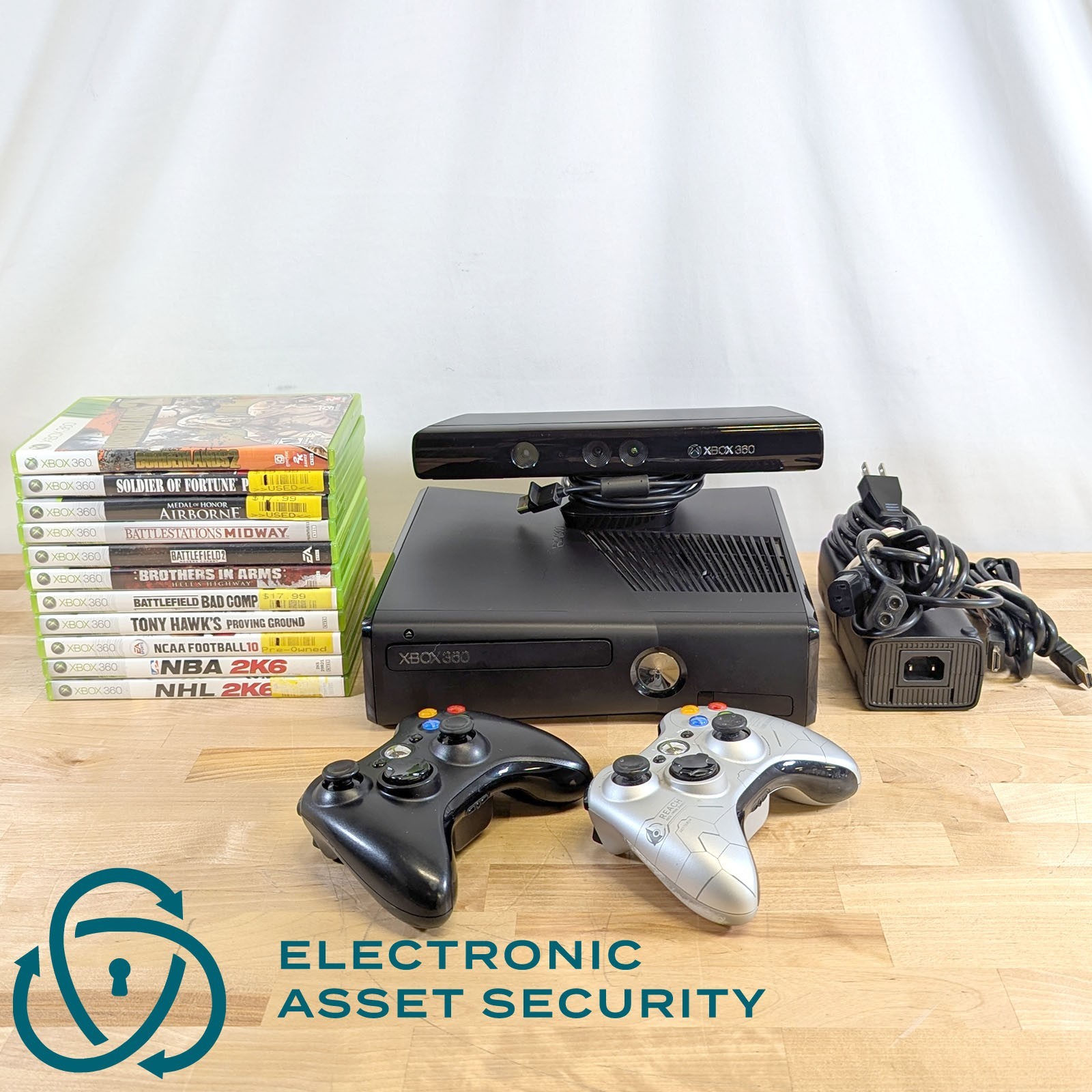 Xbox 360 Slim Black Video Game Console w/ Kinect and Games (No Drive/See Desc)