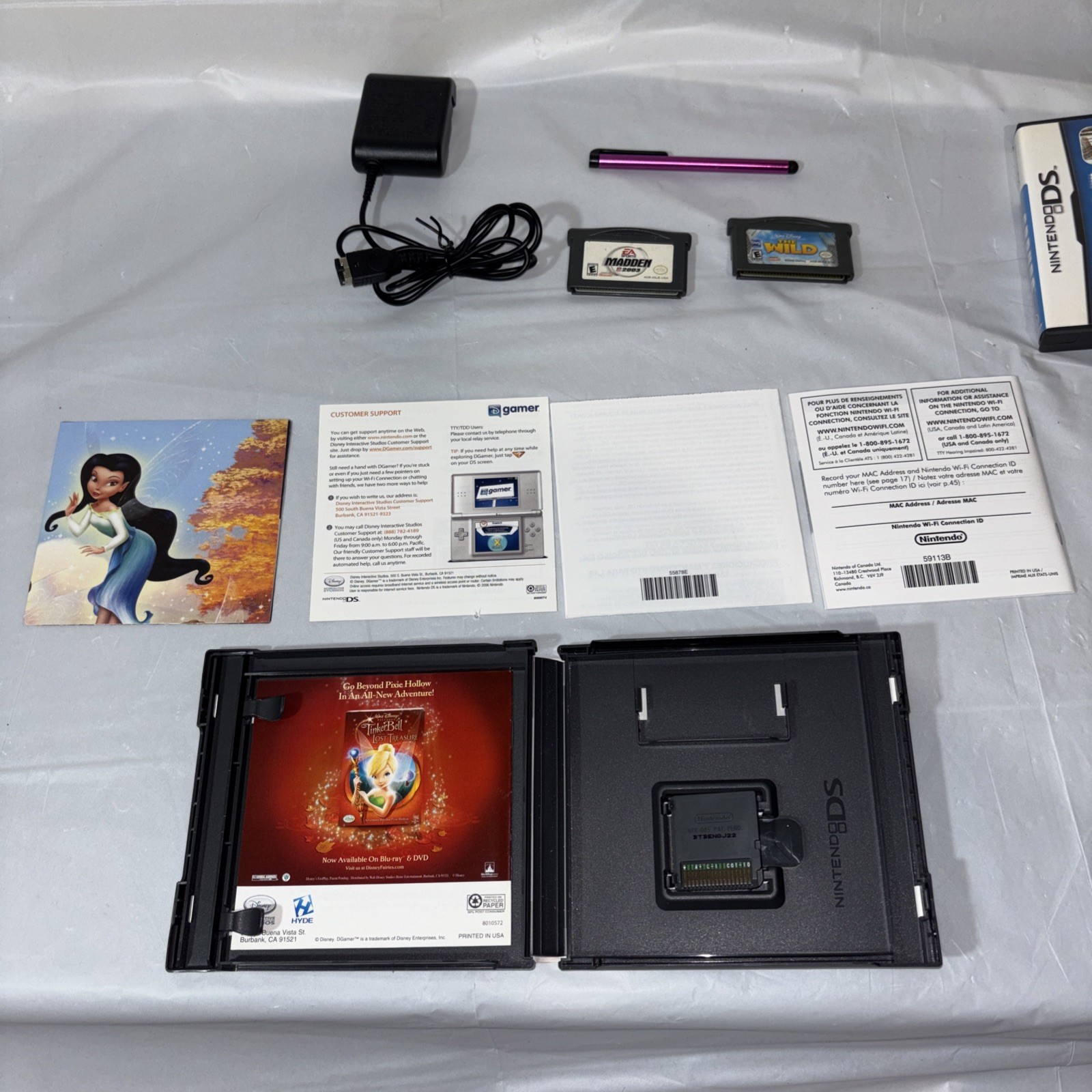 Nintendo DS Silver Handheld System with Wrist Strap + 6 Games Tested and Working