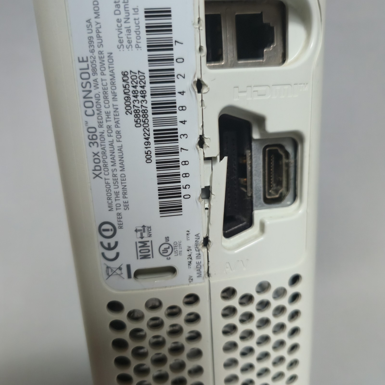 Microsoft Xbox 360 White Fat Console Bad Disc Drive / OEM Power Cord Please Read