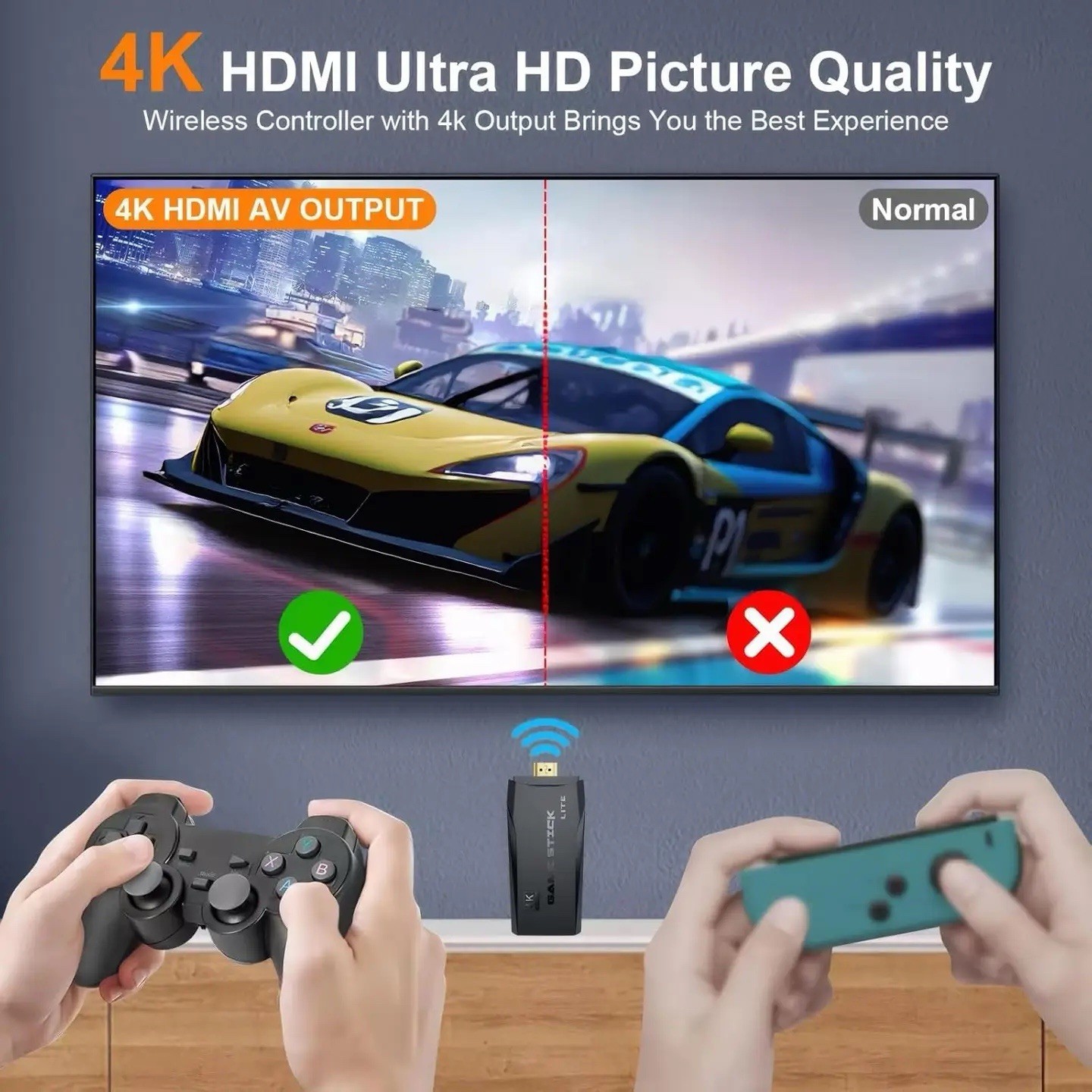 Black Game Stick Lite Microconsole with 4K HDMI Output & Wireless Controllers