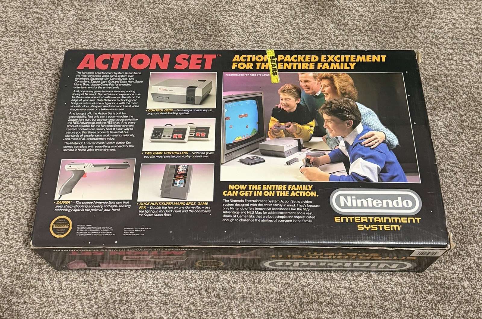 Original Nintendo NES Action Set System 100% CIB Complete Box NOT Working READ