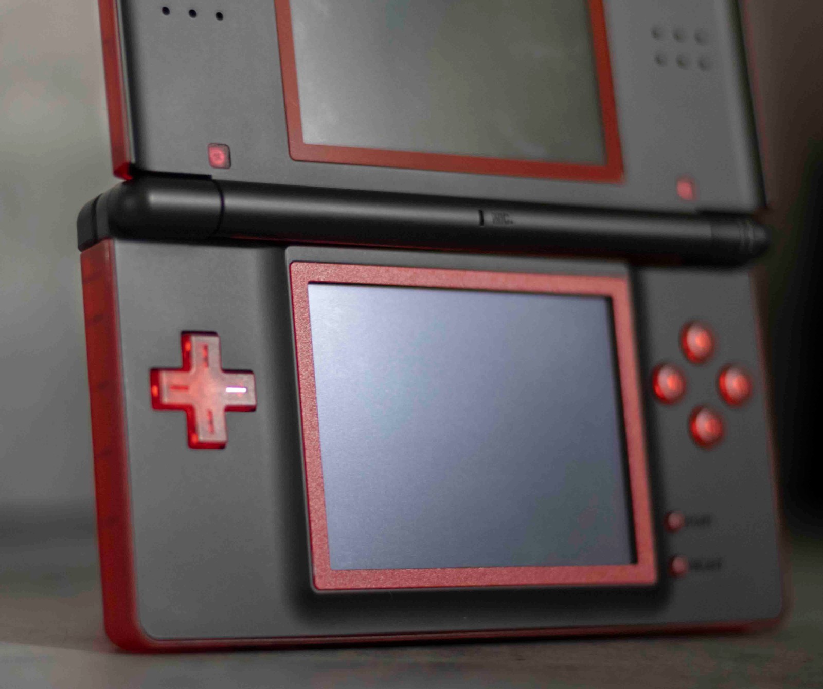 Nintendo DS Lite Custom Transparent Red and Matte Black Shell , Red & Purple LED