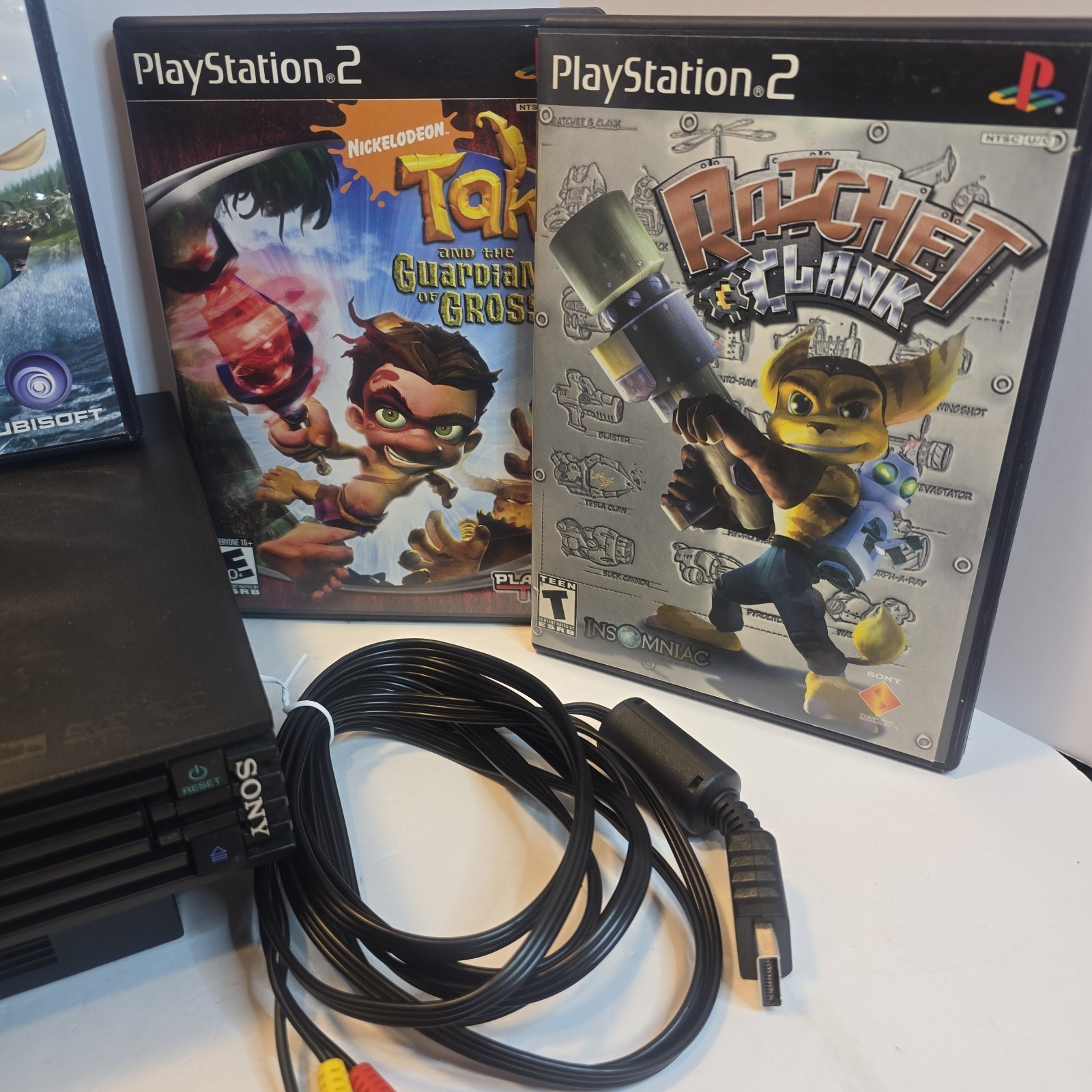 Sony PlayStation 2 Console 7 Games 3 Controllers (2 Off Brand)