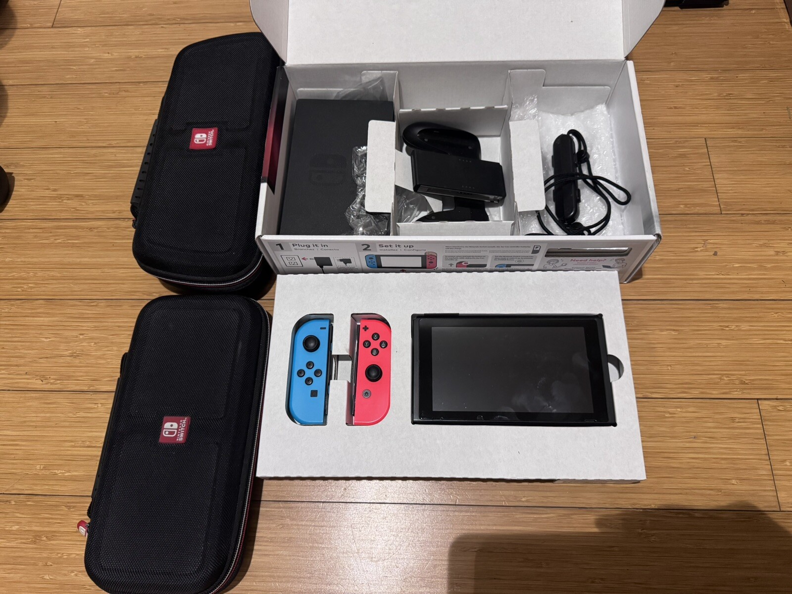 Nintendo Switch Version 1 Low Serial WAX1003 Neon Blue/Red Joy-Con w/ Extras