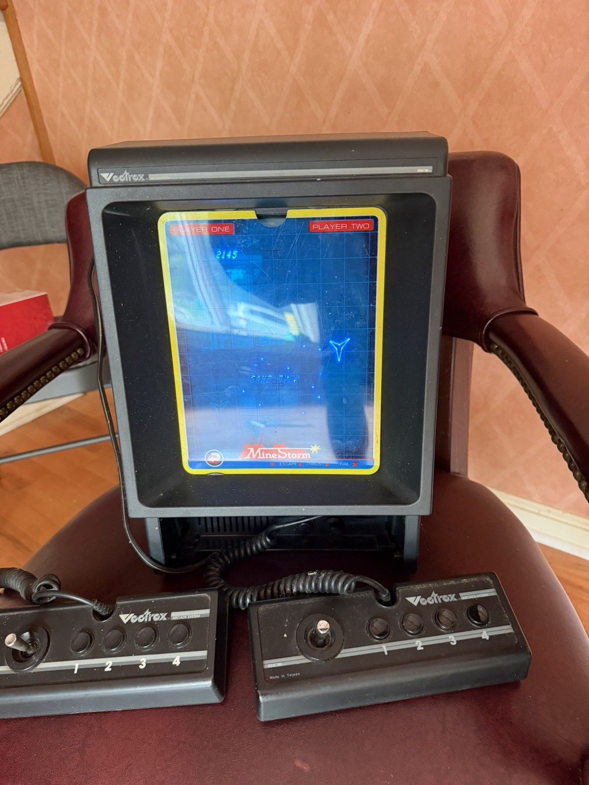 Vectrex Arcade console; 2 controllers PLUS boxed new controller 12 games overlay