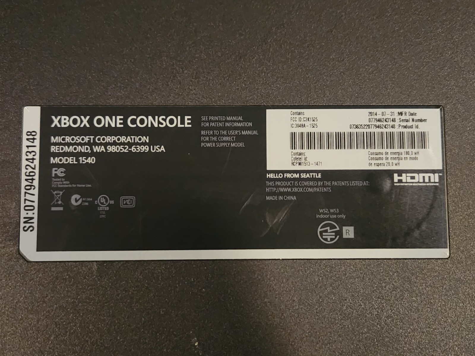 Xbox One Model 1540 Console 500GB, Tested Working with Power Cord