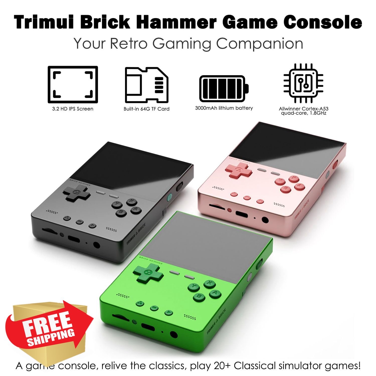 Trimui Brick Hammer Handheld Game Console 3.2″ IPS Rose Gold