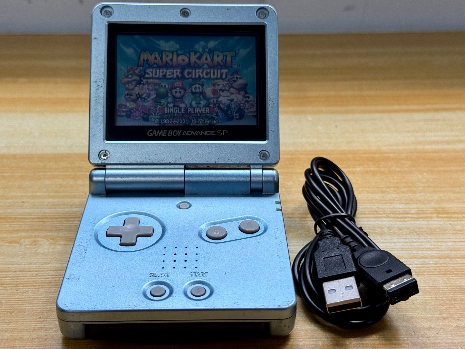 Nintendo Gameboy Advance SP AGS001 Pearl Blue Handheld w/ USB Cable & Battery