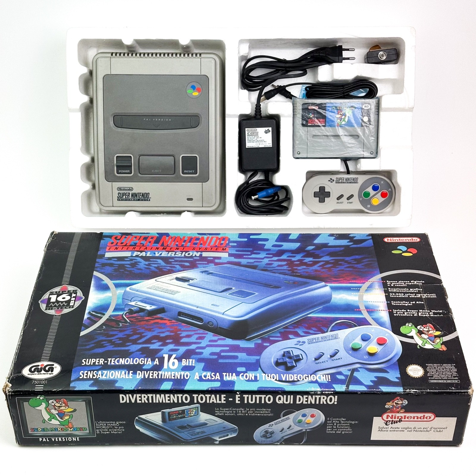 Super Nintendo SNES Super Mario World Bundle PAL ITALIAN GIG COMPLETE Console