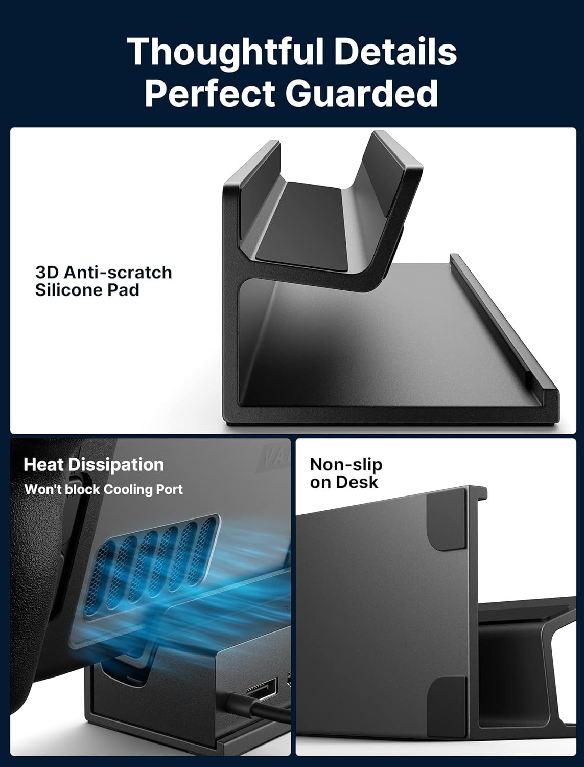 Compact Anti-Slip Holder for Official Steam Deck Dock – Frosted Aluminum Design
