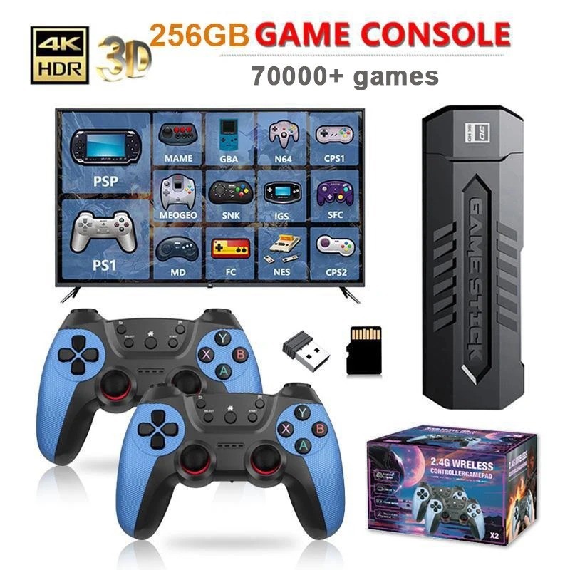 Wireless 4K 70000+ Built-in Games HDMI TV Game Stick Console &2*Wireless Gamepad