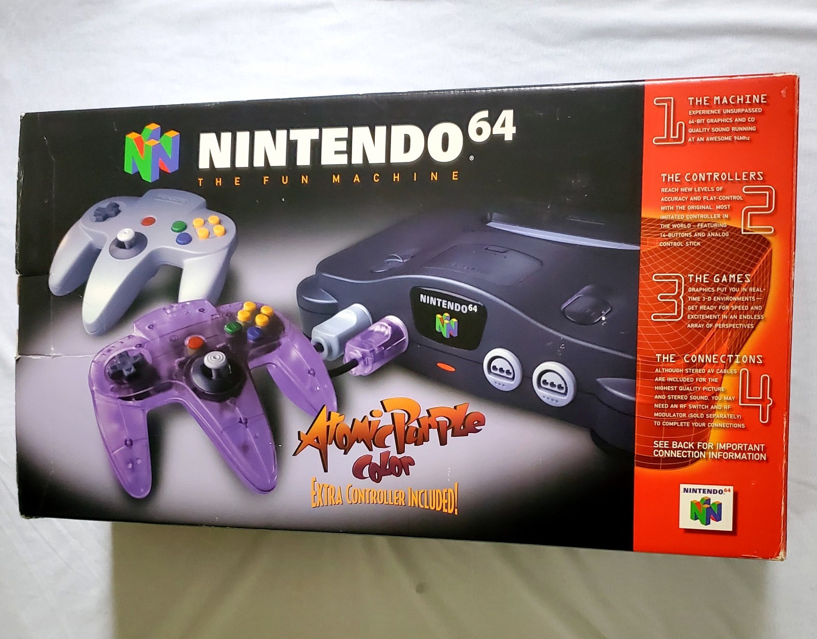 NINTENDO 64 N64 ATOMIC PURPLE CONTROLLER Complete CIB Expansion Pak NICE BOX!