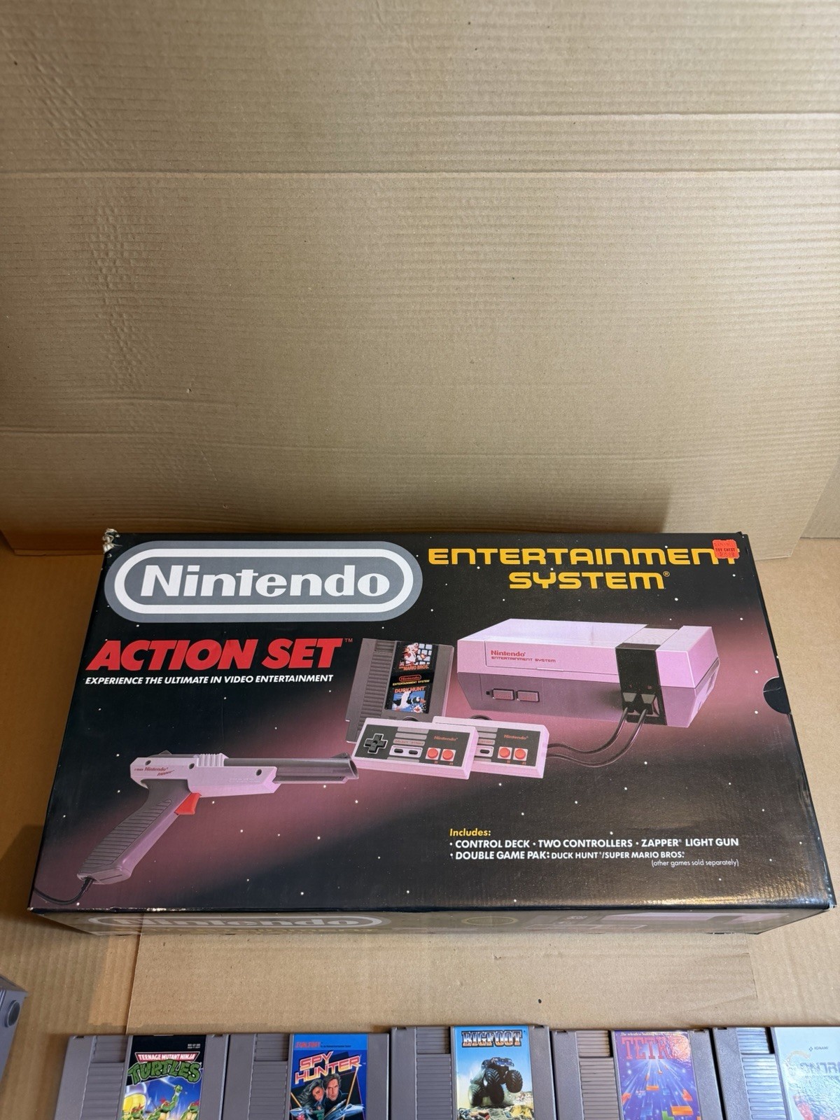 NES Action Set Box, Console, Adapter, 5 Games