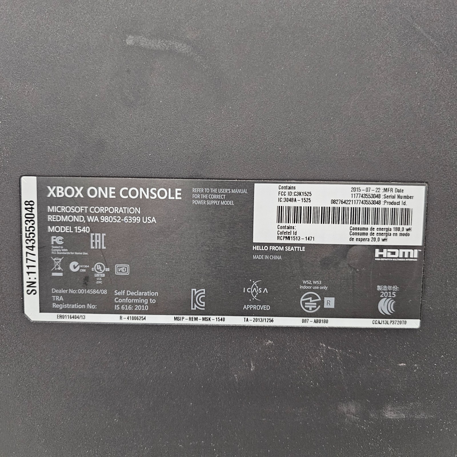 Microsoft Xbox One 1540 1TB Home Console Black (works as-is bad disc drive)