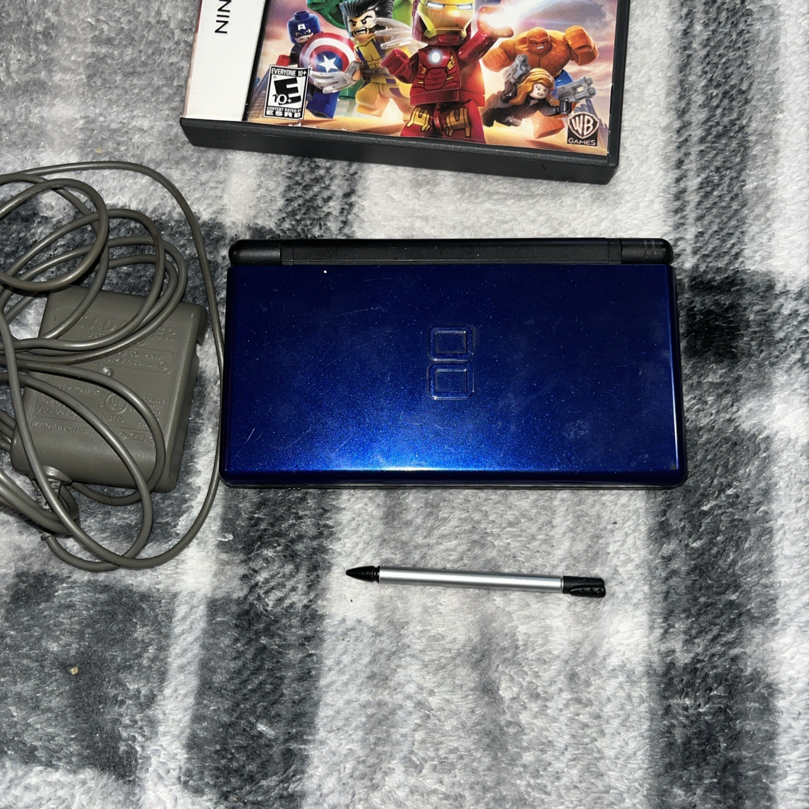 Nintendo DS Lite Enamel Navy Handheld System Bundle Charger Game Stylus Mint!!!