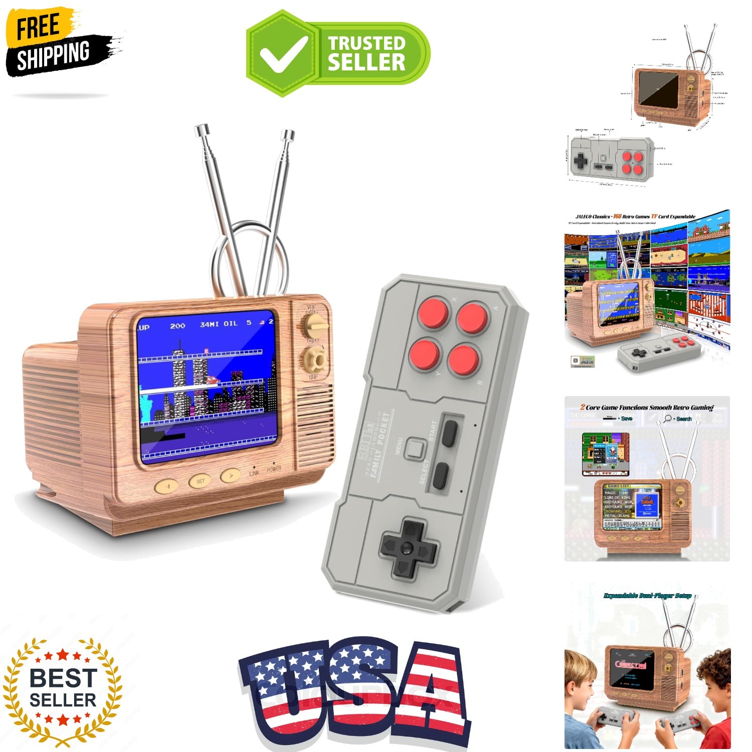 Retro Handheld Game Console – GV300S JALECO+168 Classic Games Mini TV Style w…