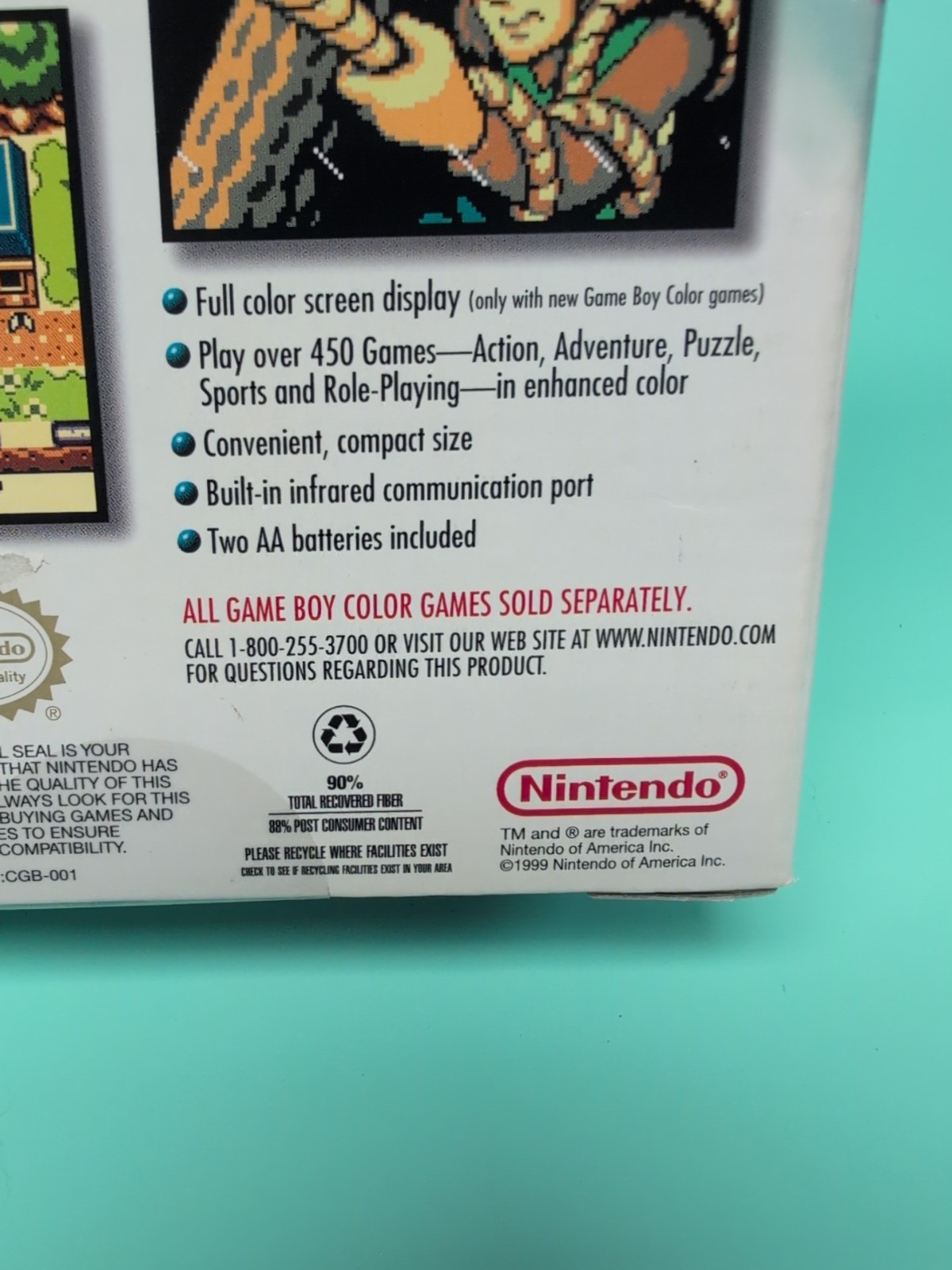 Authentic Nintendo Game Boy Color Teal EMPTY Box, Box Only NO CONSOLE