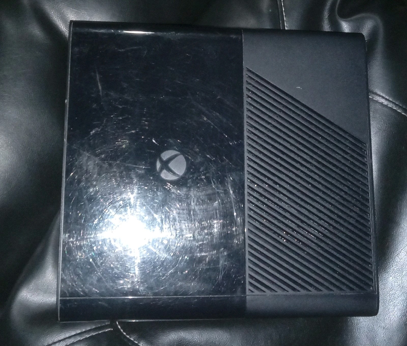Black Microsoft Xbox 360 E Console With White Controller and AC Power Adapter