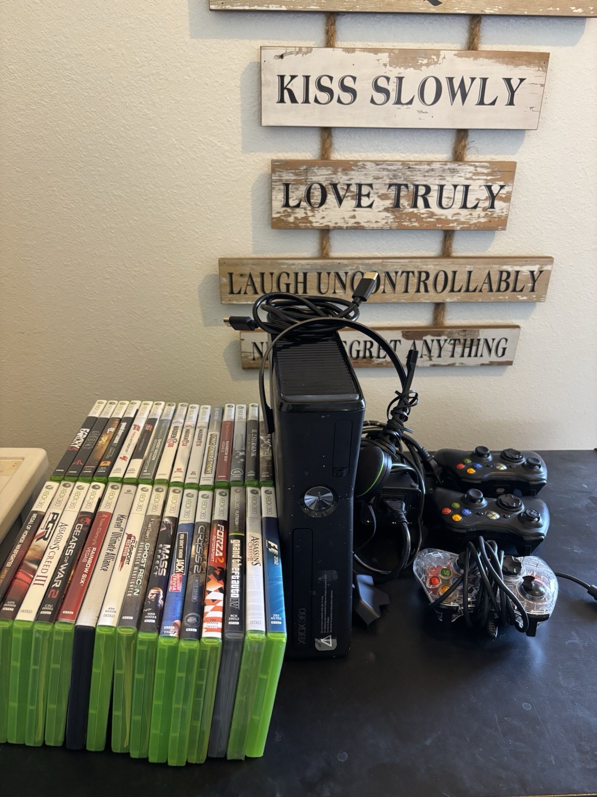 Xbox 360 Slim 250GB Console Bundle w/3 Controllers 30 Games Black TESTED