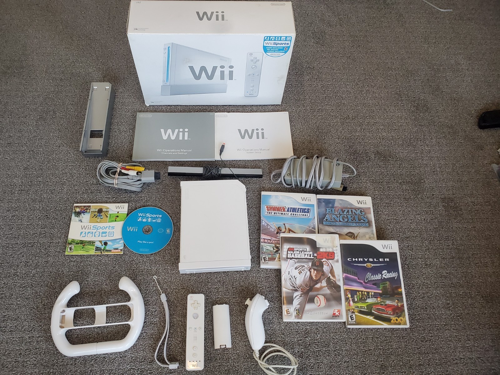 White Nintendo Wii Console System Bundle w/ WII SPORTS + Extra Games TESTED BOX
