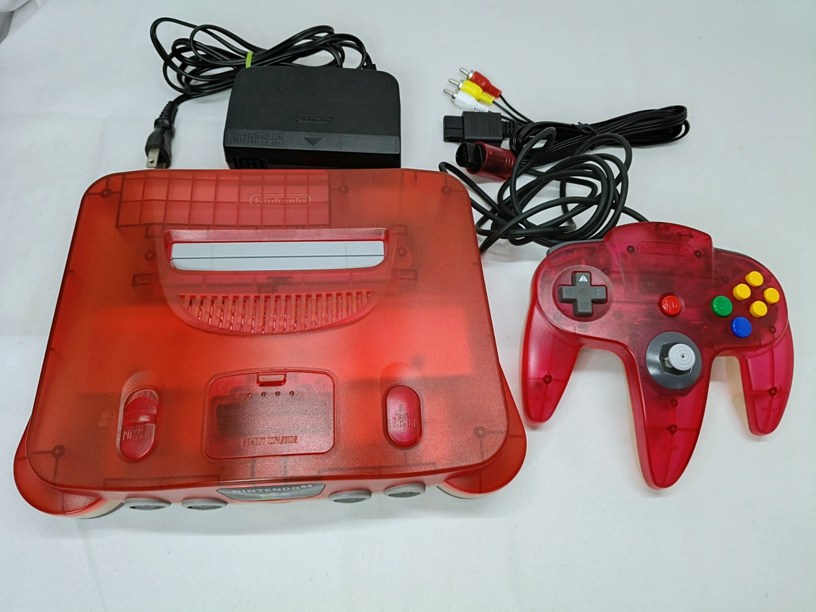 Nintendo 64 Clear Red Console set Region Free Watermellon N64 Tested