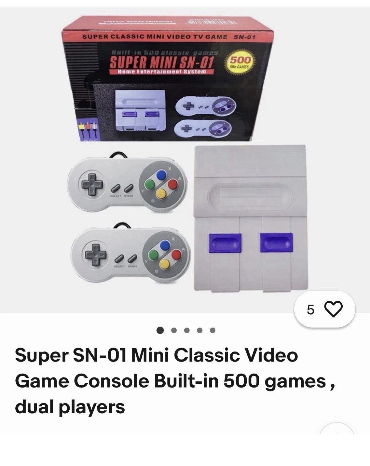 Super Mini SN-01 Home Console Gray Purple Built-in 500 Games Dual Players AV-Out