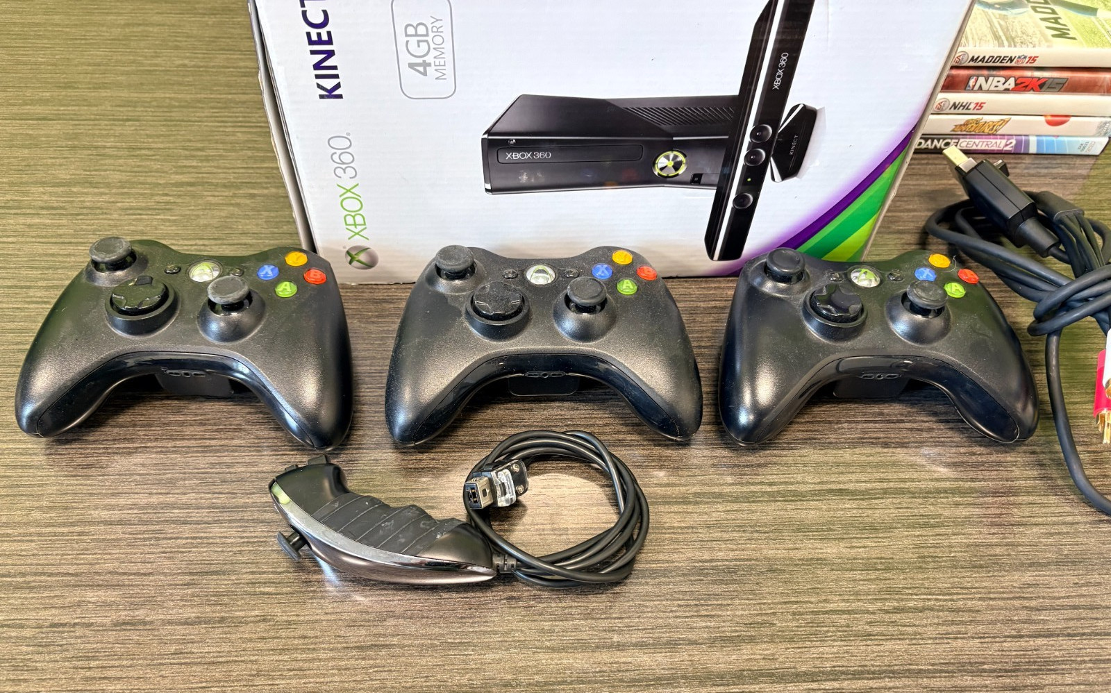 Microsoft Xbox 360 Console and Kinect – Black with 3 controllers, games included