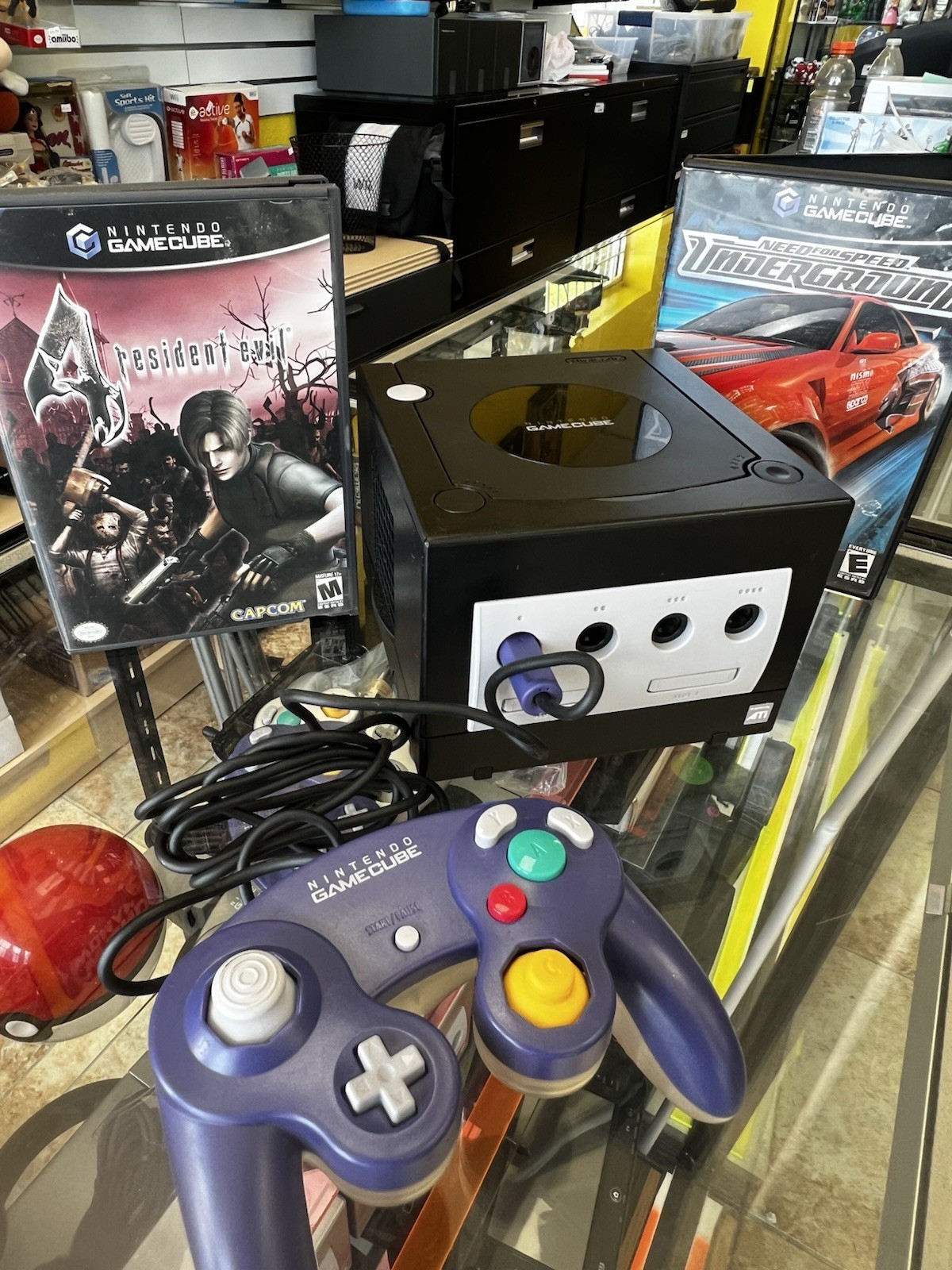 Nintendo GameCube With One Controller And Resident Evil 4 And Need For Speed Un