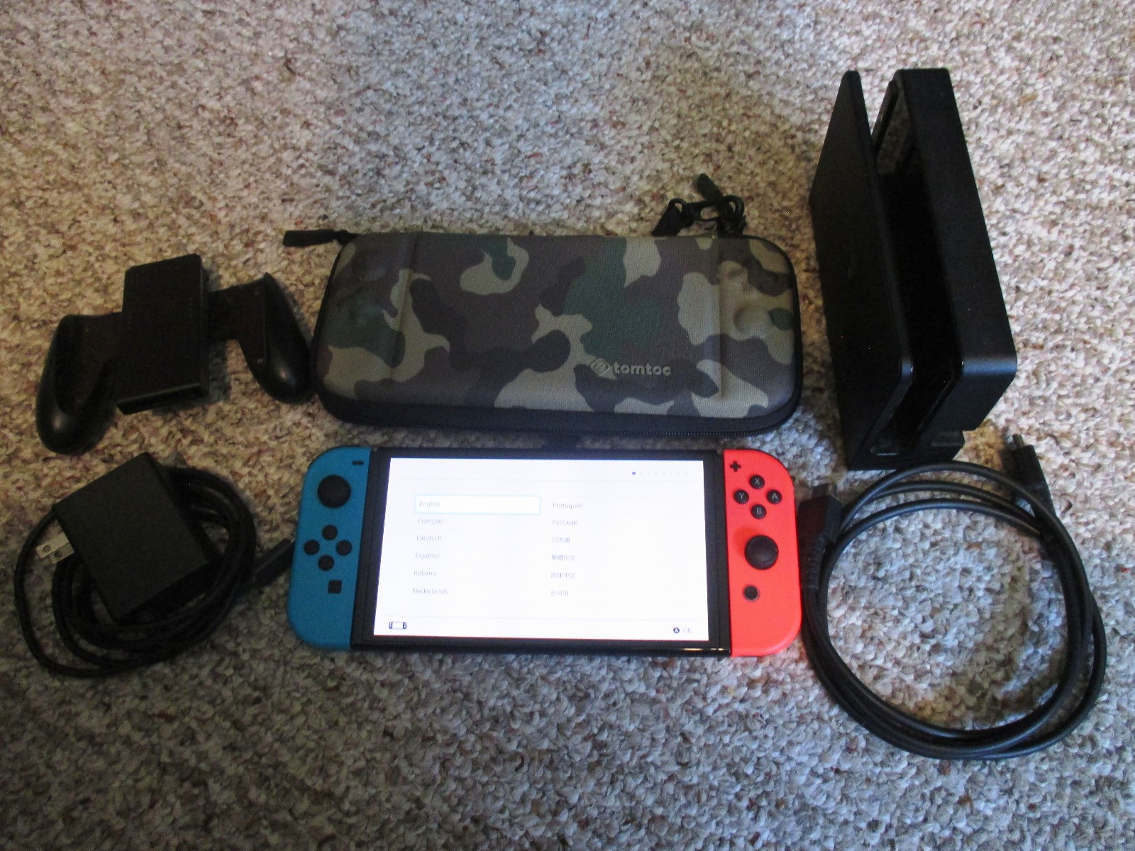 Nintendo Switch OLED System Console w/Neon Red & Blue Joy-Cons + Dock & Extras