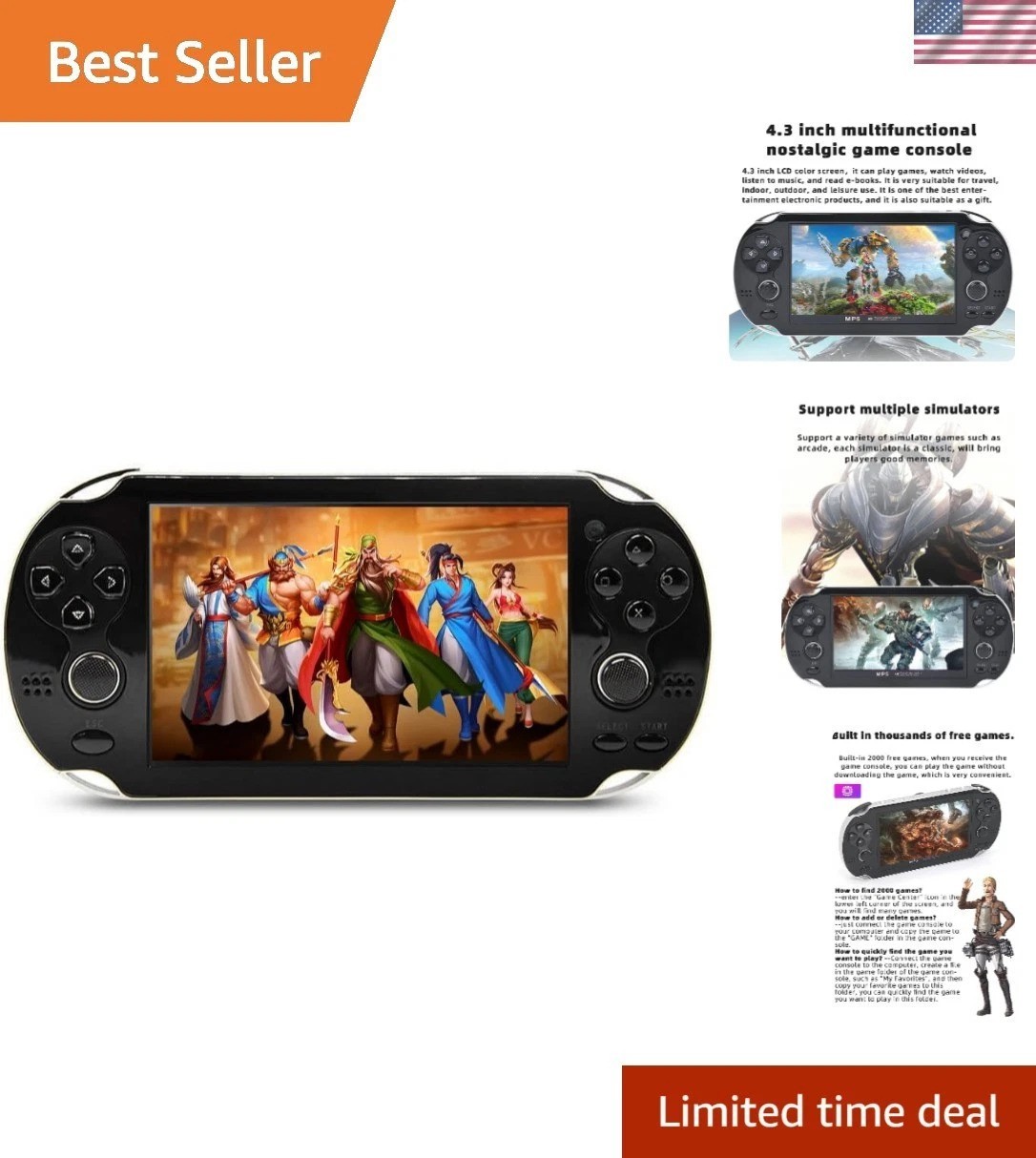 Retro Handheld Gaming Device – 4.3″ Screen, 8GB, Dual Joystick