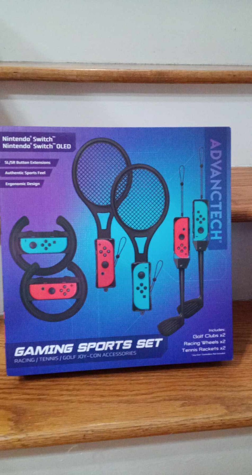Nintendo Switch gaming Sport Set Golf Clubs 2 Racing Wheel 2, Tennis Racket 2