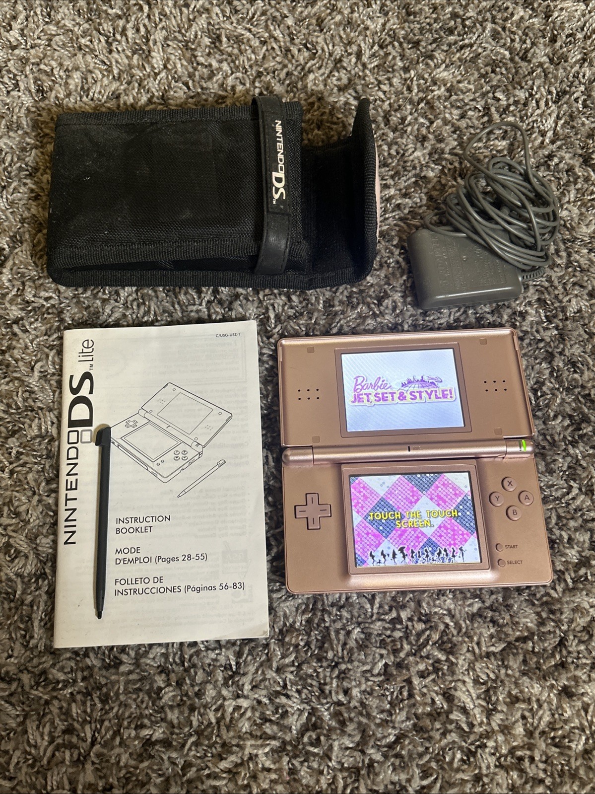 Nintendo DS Lite USG-001 Metallic Rose Dual Display Handheld Console Loose Top